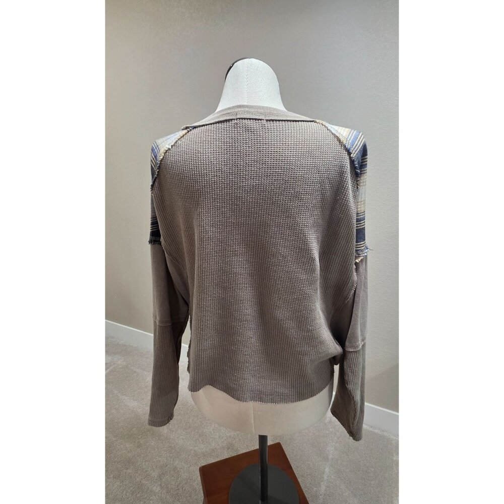 Motorcycle Graphic Waffle-Knit Patchwork Long-Sle… - image 5